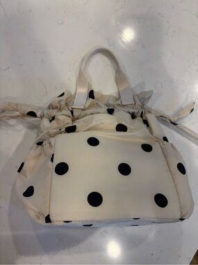 Calpak Cream and Black Polka Dot Drawstring Tote